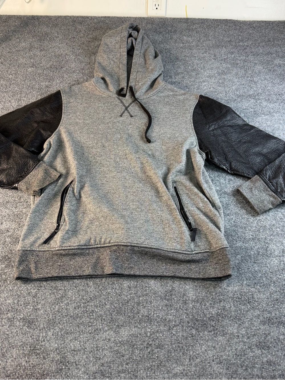 Brooklyn Cloth Faux Leather Sleeve Hoodie Gray L